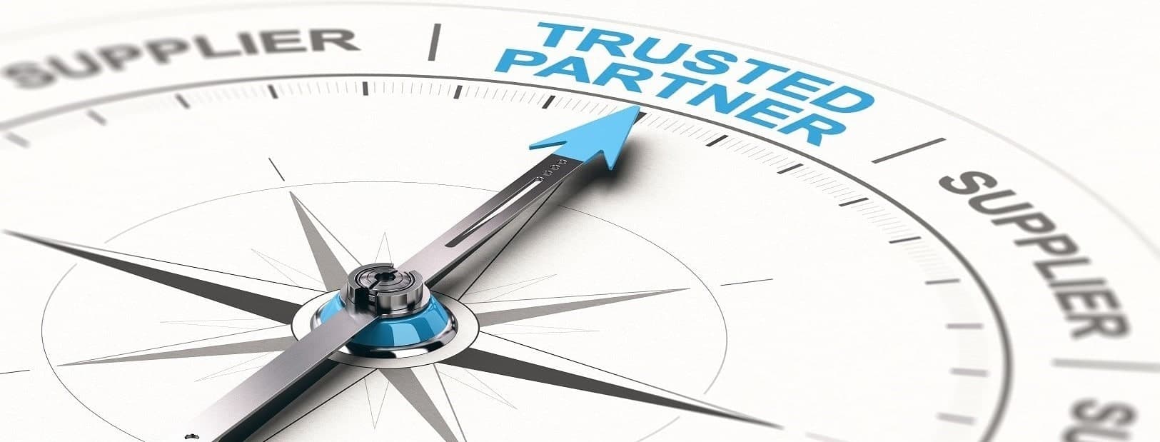 A compass needle pointing towards the words "Trusted partner"